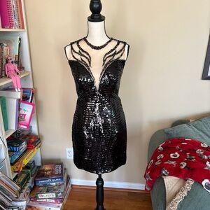 Xcite Black Sequin Sleeveless Formal Sheath Dress